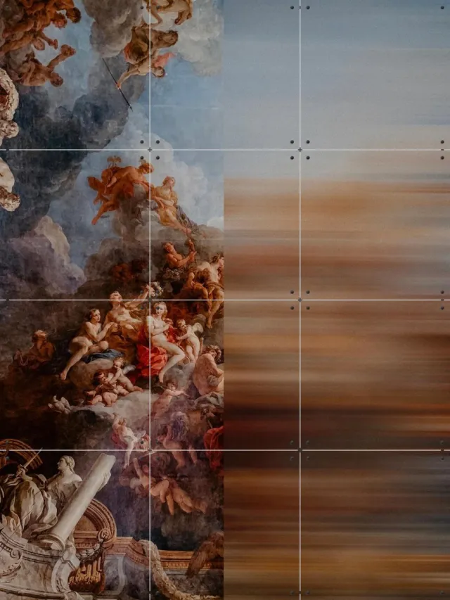 IXXI Glitched Renaissance, The New Classics - 60 x 80 cm - Grote wanddecoratie en posters - Klassiek, Gemengde Technieken, Realisme, Digitale Kunst Bruin / Goud / Blauw