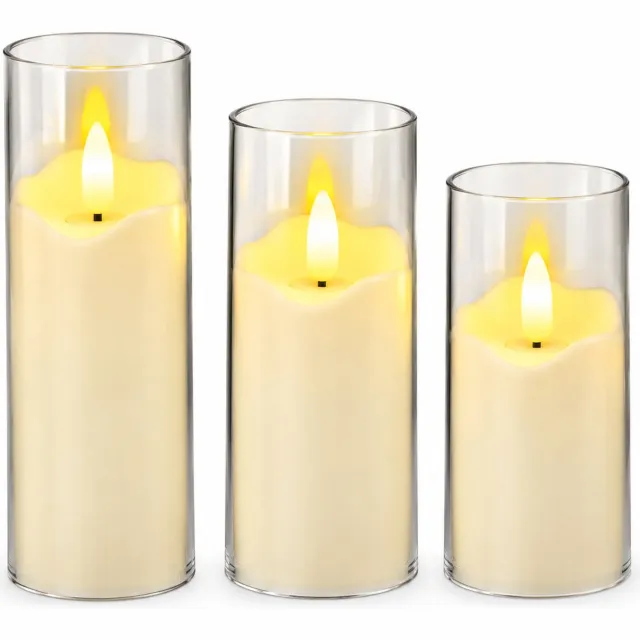 SWGOTA led kaarsen 5 x 15 cm met glazen omhulsel, golvende kaarsbovenkant en vlamvormige led, voor nachtkastje en feestdecoratie, 12 stuks per displaydoos Ivoorwit
