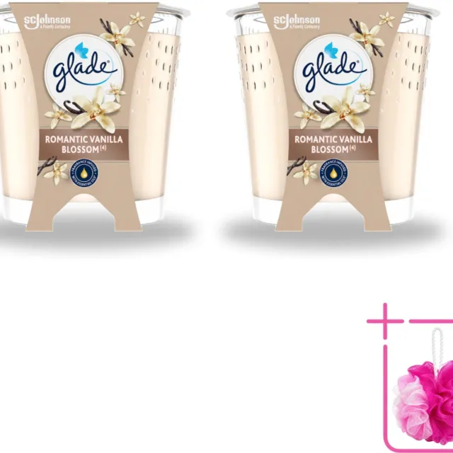 Glade 2 x Glade - Geurkaars Romantic Vanillebloesem - 100% Raapzaadwas & Vegan - 112 g - Bulkverpakking - Romantische kaars - Douchemop - Geurkaars crème