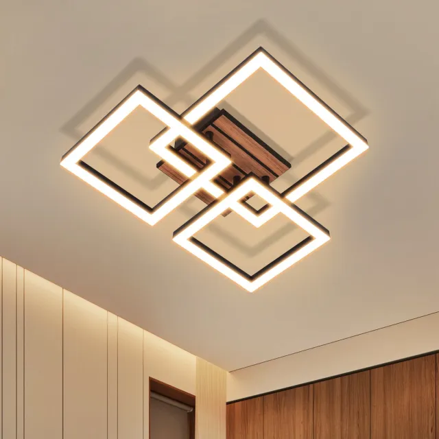 NETTLIFE LED Plafondlamp Voor Gang - 21W Zwart Modern Ontwerp 38CM - 3000K Warmwit Vierkant Model - Houtlook Afwerking - Geschikt Voor Keuken Slaapkamer En Woonkamer