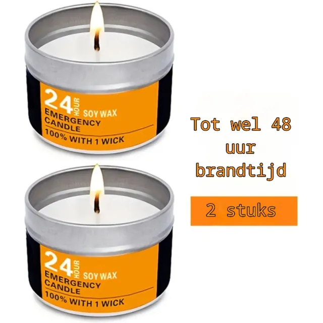 Dutchers Noodkaarsen - Set van 2 stuks - 48 uur brandtijd - Noodpakket - Nood - Kaarsen - Waxinelichtjes - Noodrantsoen Orange