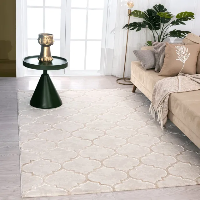 the carpet Vloerkleed Knight Elegant, Hoge kwaliteit, Woonkamerkleed, Zachte korte pool, 3-D effect, Glanzende design elementen, Hoog-Laag structuur, Beige, 240 x 340 cm