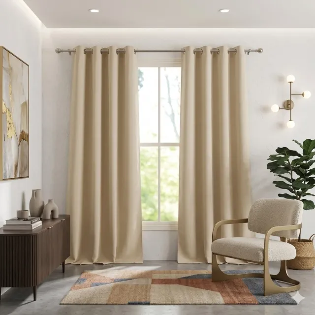 Maison Elara Woonkamer Gordijn – 2 Panelen 140x245 cm, Biscotti Beige – Thermische Isolatie & Verduisterend, Met Oogjes