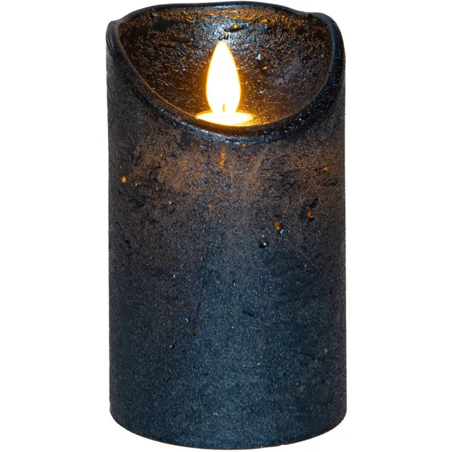Anna's Collection Led kaars/stompkaars - metallic blauw - wax - H12,5 x D7,5 cm - bewegende vlam Donkerblauw