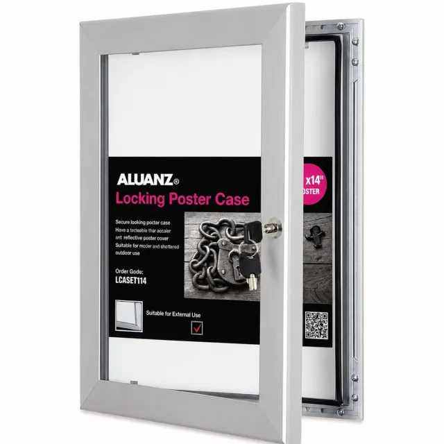 Aluanz Postervitrine A4 – Waterdichte Buitenvitrine – Afsluitbare Wandvitrine – Aluminium – Binnen & Buiten – 21 x 29,7 cm zilver