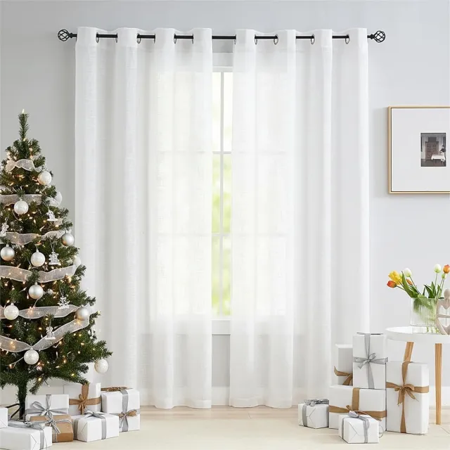 Unyqoos Stijlvolle linnenlook gordijnen met oogjes voor sfeervolle lichtinval 225x140 wit