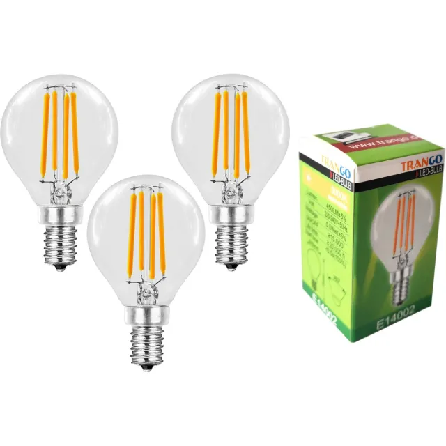 Trango 3er Pack E14002*3 LED Filament Globe Birne 5 Watt 450 Lumen I 2700K Warmweiß I Ersatz für 40W Glühlampe I Glühbirne I Lampe I LED Birne in Kugel Form mit E14 Fassung I Abstrahlwinkel 360° 3x warm wit