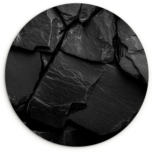 WallCircle Wandcirkel 60x60 cm - Muurcirkel Zwart - Stenen - Rots - Muurdecoratie woonkamer - Wanddecoratie slaapkamer - Kamer decoratie accessoires - Ronde schilderijen