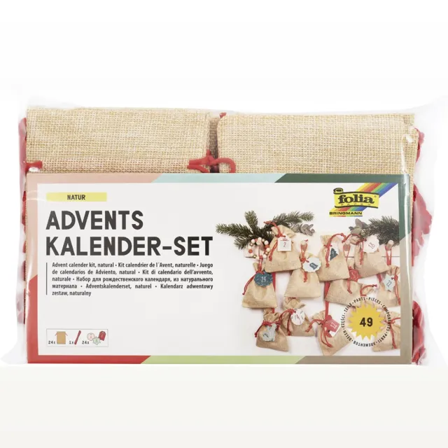 Folia Jute kenmerkende adventskalender set, naturel rood
