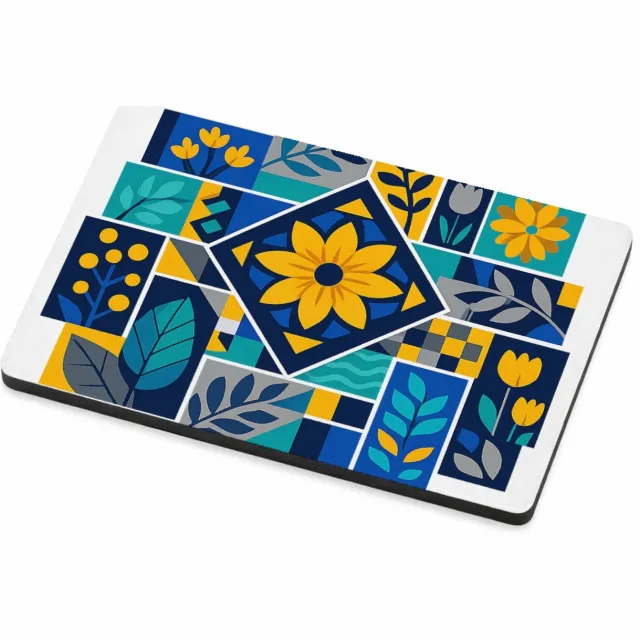 Mr Cadeautjes MDF magnetische fotolijst 7,5 x 5 - design Een levendig mozaïek van botanische blokken met bladeren, bl | cadeau Wit