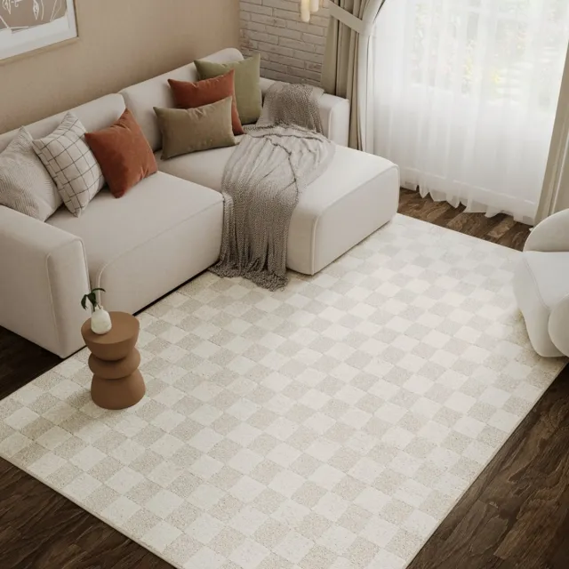 Tapiso Terra Vloerkleed - Woonkamer & Slaapkamer - Laagpolig Tapijt - Geometrisch Patroon met 3D-Effect - Crème Wit - OEKO-TEX Creme Wit