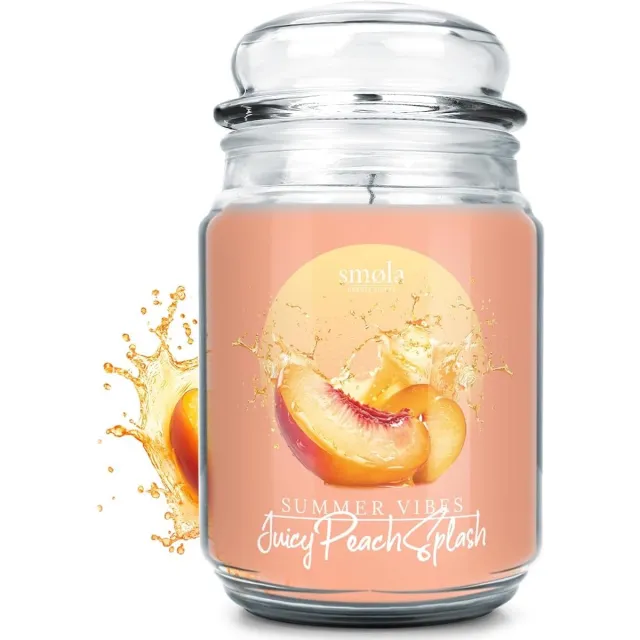 Görges Naturpharma GmbH Juicy Peach Splash Grote geurkaars in glas - 625 ml - zoete fruitige perzikgeur - tot 140 uur brandduur - veganistische sojawaskaars - perfect cadeau-idee oranje