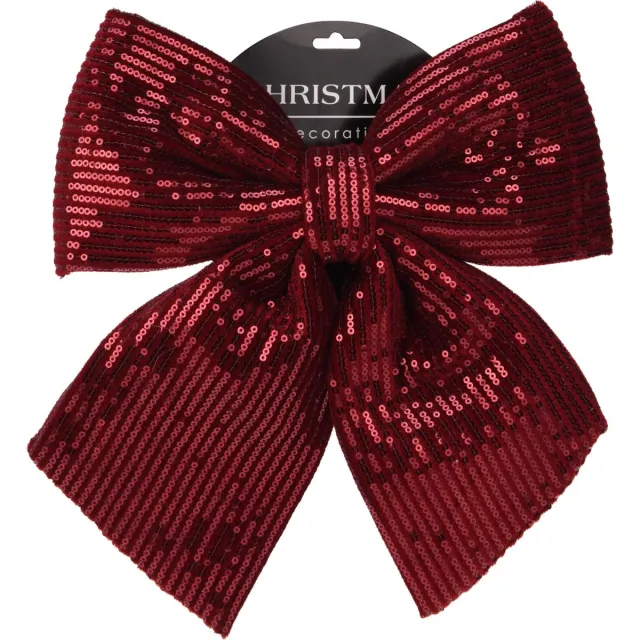 Home & Styling Kerstdecoratie/Kersthanger Strik met pailletten - Set van 4 stuks - 30cm - Bordeaux Rood