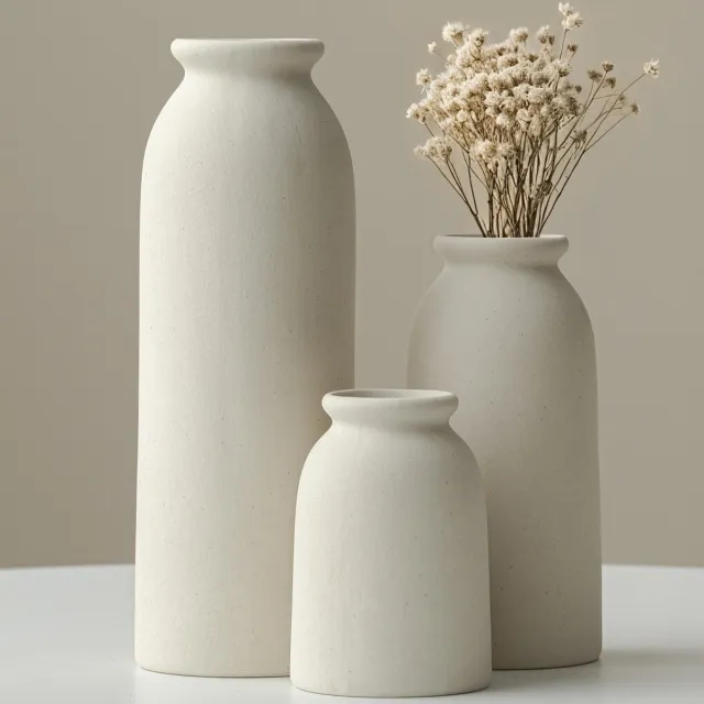 Famanu Set van 3 keramische bloemenvazen in oranje, geel en wit voor decoratie