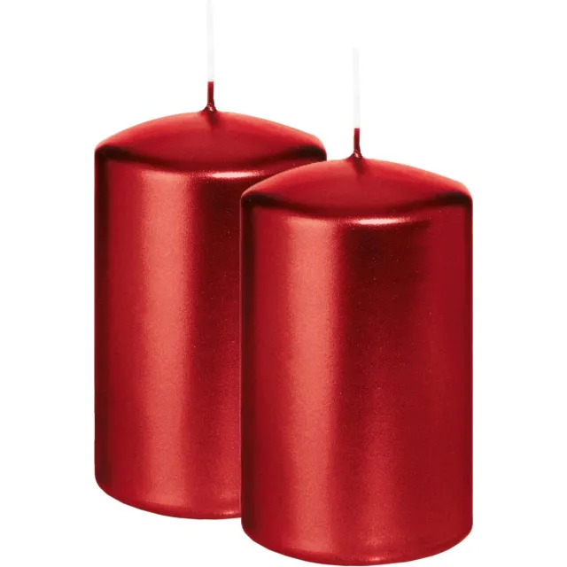 Enlightening Candles Wiedemann Cilinderkaars/stompkaars - 2x - metallic rood - 6 x 8 cm - 29 branduren - zuilkaarsen Donkerrood