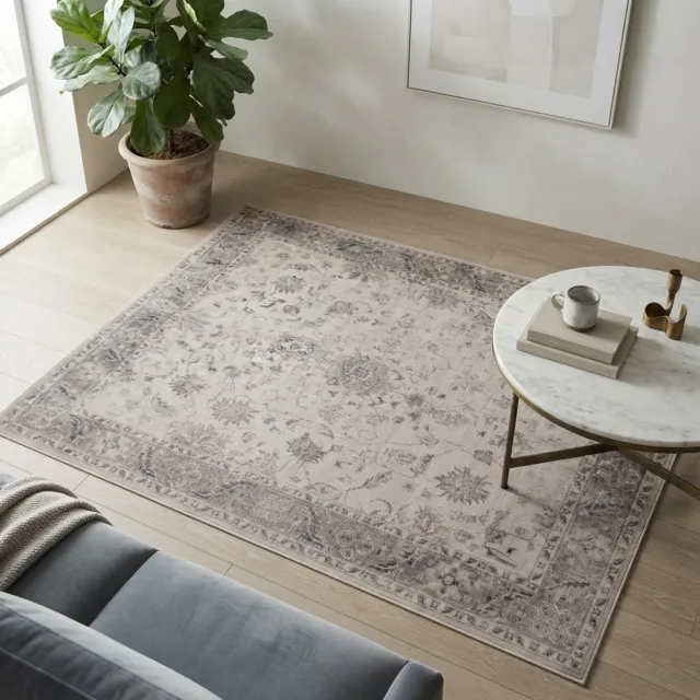 Moonay Vintage Vloerkleed Atlas Bloemen 160x230 cm - Wasbaar Antislip Beige