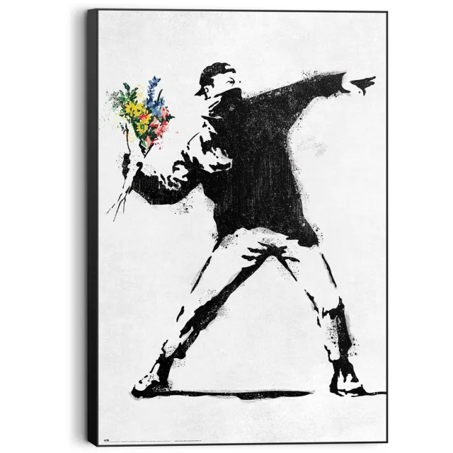 Reinders Schilderij Banksy - flower bomber - 90 x 60 - Hout - REINDERS Zwart-Wit