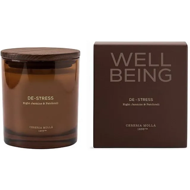 Cereria Mollà 1899 Well Being - DE-STRESS - Geurkaars - Cereria Molla1899 - Night Jasmine & Patchouli - 370 gram - 2 lont/wiek Bruin