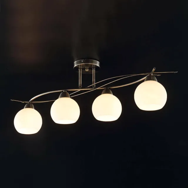 Lindby plafondlamp - 4lichts - Glas, metaal - H: 25.5 cm - E14 - wit, antiek messing