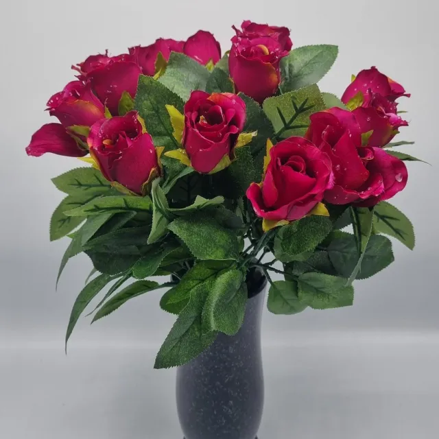 Bomm Boeket - Roos - U329-m2/3 - 44cm - Donker Roze - 14 bloemen - Grafdecoratie - Zijdenbloemen - Kunstbloemen