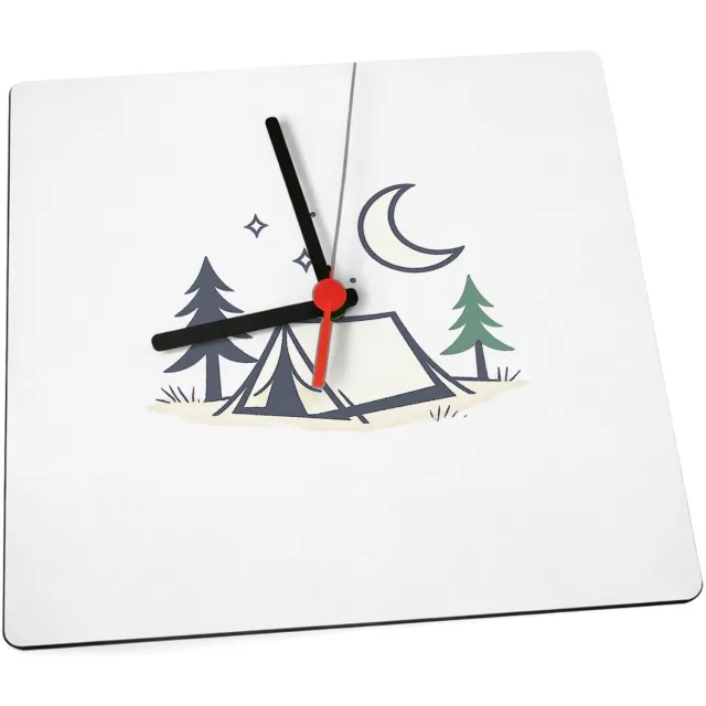 Mr Cadeautjes Klok 19 x 19 - design Minimalistische campingnacht met een kalme, speelse typograf | cadeau Wit