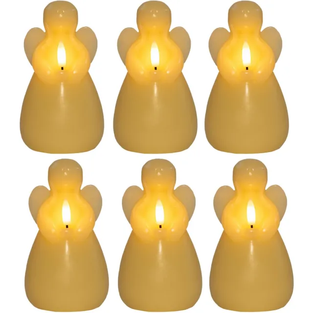Anna's Collection LED kaars engel - 6x - ivoor - 14 x 8 cm - met timer - op batterijen - kerst - kerstkaarsen Ivoorwit