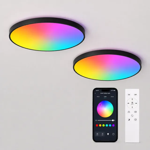 LOVHAUS Set van 2 LED Plafondlampen Ø30 cm – 24W – Dimbaar – Kleurtemperatuur Instelbaar – App & Afstandsbediening Zwart