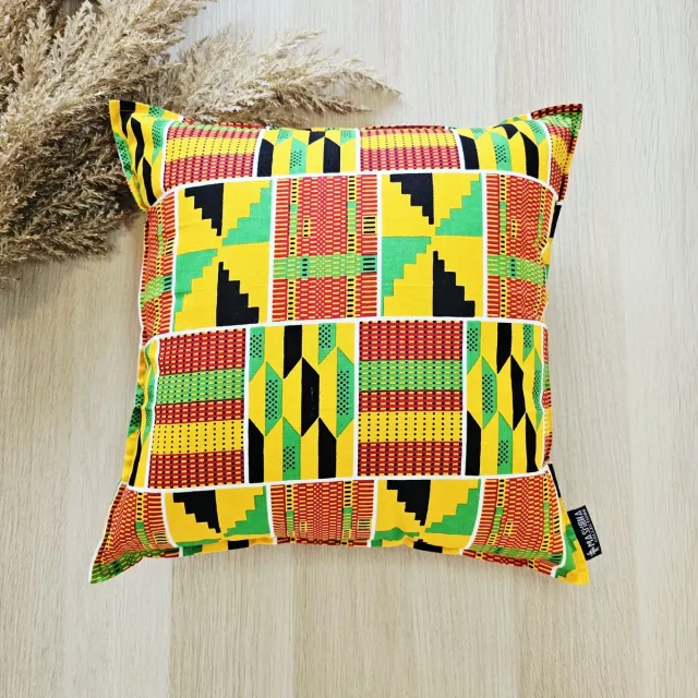 Mashona Collections Set van 2 Decoratieve Kussenhoesen | 40x40cm | African Print Inspired Print Cushion Cover ORANGE KENTE