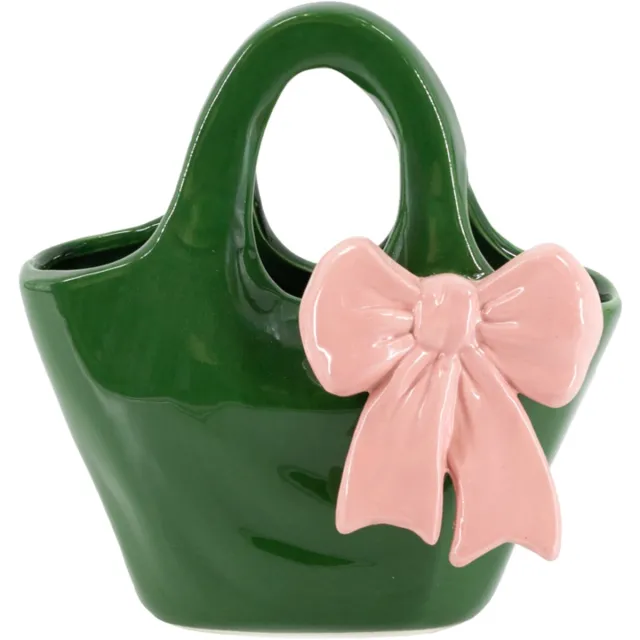 Homebound by Kolony Aardewerk Vaas Handtas Bow - Keramiek Bloemenvaas - Minimalistische Keramiek Vaas voor Modern Interieur - Handgemaakt - Groen