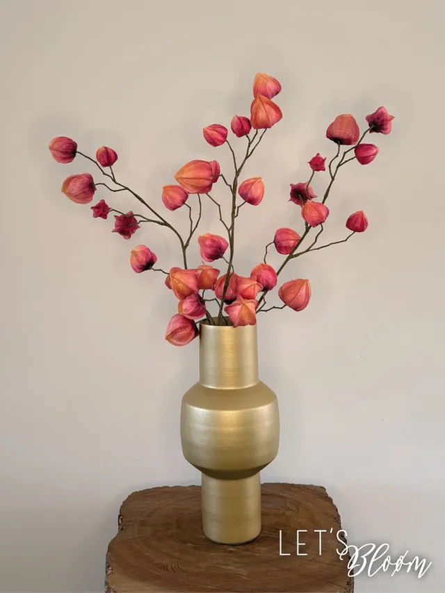 Let's Bloøm Kunsttak Physalis Roze | 3 stuks | Zijden Lampion Bloem | Herfst | Zijde bloem | Kunstbloemen | Kunsttakken | 80cm