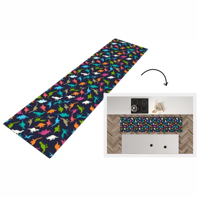 KitchenYeah Keukenloper - Loper keuken - Patronen - Dino - Kleuren - Keukenloper vinyl Multicolor
