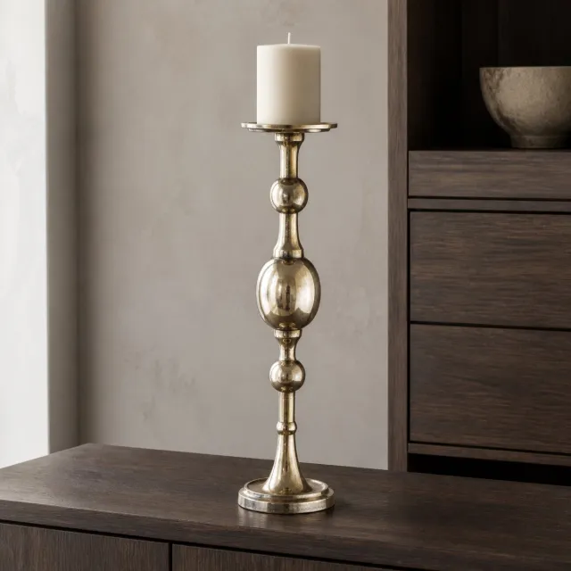 Hoppa! Kaarsenstandaard - Hoge met Bolvormen - Goud - 13 x 13 x 56 (B x D x H)