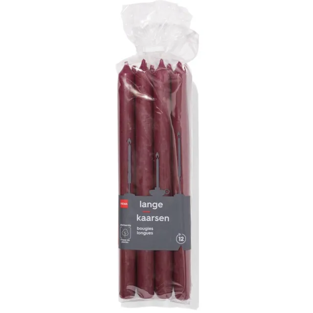 HEMA Lange huishoudkaars Ø2.2x29cm aubergine - 12 stuks (aubergine)