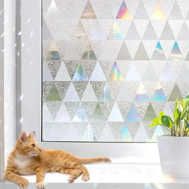 Cosensi Ondoorzichtige Raamfolie met Driehoekig Patroon, Regenboogeffect, UV-Bescherming - Decoratieve Glasfolie in Kleurrijk Motief (45 x 400 cm)
