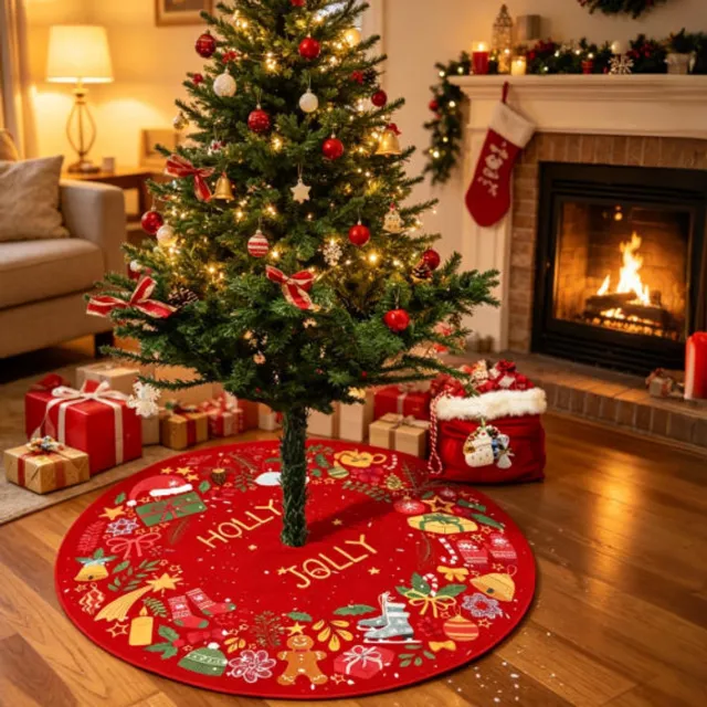 Flintry 90cm Kerstboomrok Kerstkleed Kerstboomkleed Kerst Versiering Decoratie Kerstrok Kleed Vloerkleed Kerstman – 1 Stuk Rood