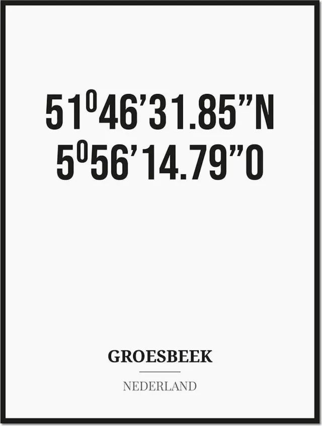 Studio216 Poster/kaart GROESBEEK met coördinaten zwart, wit
