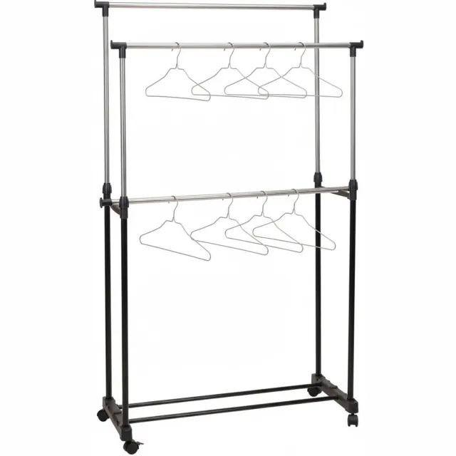 5Five® 5Five Kledingrek - incl 10x kledinghangers - op wieltjes - dubbele stang - verstelbaar - 160 cm - metaal Zwart