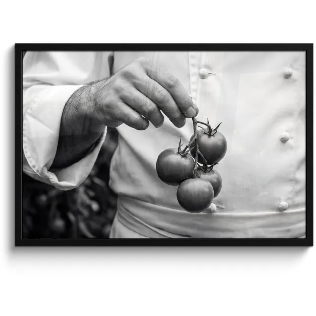 FrameYourWall Poster in lijst - Fotolijst 90x60 cm - Posters - Tomaten - Chef - Zwart - Wit - Posterlijst zwart - Decoratie - Wanddecoratie woonkamer - Muurdecoratie slaapkamer