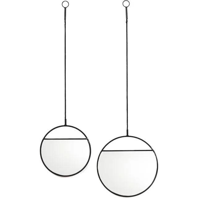 Housevitamin Ronde Hang Spiegel Set van 2 - Zwart 25/30cm - Uniek Design - Wandspiegel - Spiegel