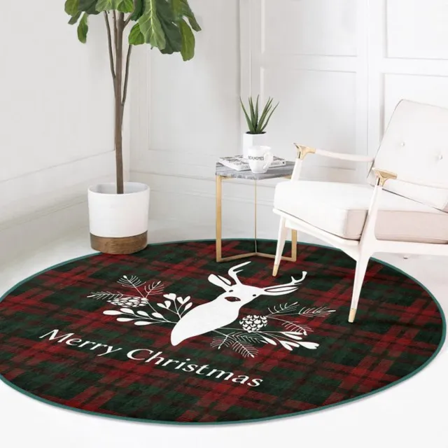 De Groen Home Rond Vloerkleed Ø120cm - Merry Christmas - Wasbaar Antislip - Laagpolig Tapijt - Christmas - Kerst Decor Donkergroen