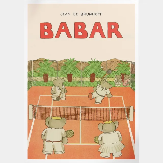 Pepperwall Babar Sur Le Court De Tennis (Babar de Olifant) | Poster | B2: 50 x 70 cm Multikleur