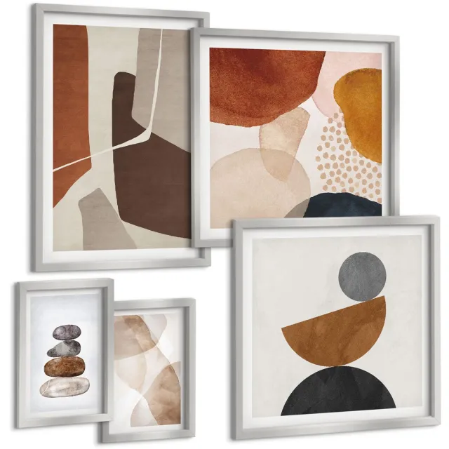 TULUP 4-Delige Schilderij Set - Abstracte schilderijen, moderne decoraties - 50 x 50 cm, 20 x 30 cm en 40 x 60 cm - Decoratieve Muurdecoratie - Slaapkamer - Wanddecoratie Zilveren lijst
