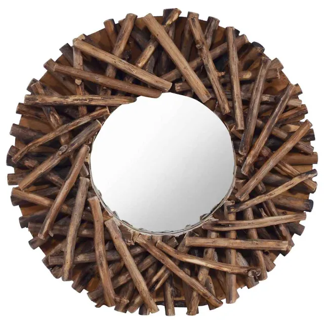 vidaXL Wandspiegel rond 40 cm teakhout Bruin