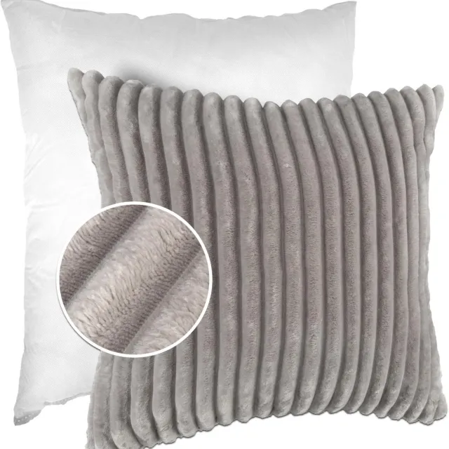 ANRO Sierkussen Lichtgrijs 60x60 cm - Ribfluweel - Inclusief vulling