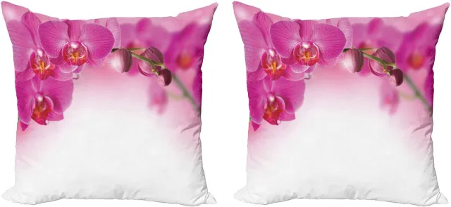ABAKUHAUS Decoratieve kussenhoes met orchidee, 2 stuks, exotische orchidee Feng Shui, 45x45 cm, roze wit