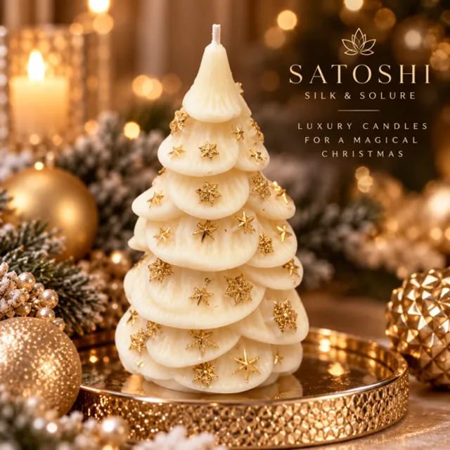 Satoshi Silk & Solure BV Satoshi Silk & Solure Winter Elegance geurkaars in kerstboomvorm – Ivoor - Zilver - 12cm - kerstmis - Geschenk