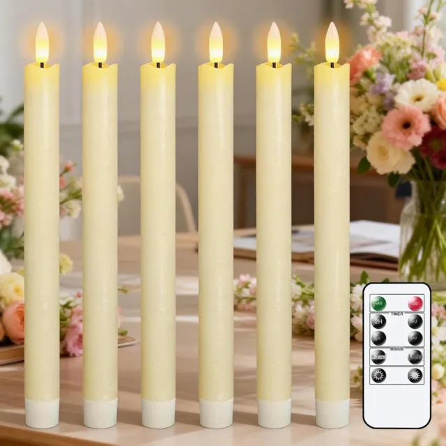 SSTRWGOOD LED-staafkaarzen met timer - Set van 6 - Inclusief afstandsbediening - Elektrische LED-kaarsen van echte was - Ivoorwit - 2 x 25 cm - Realistische 3D-flakkerende vlam - Geschikt voor kerst- en adventsdecoratie