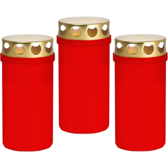 Trend Candles grafkaars/gedenklicht - 3x - rood - kunststof - met deksel - 6 x 12,6 cm - 2 dagen