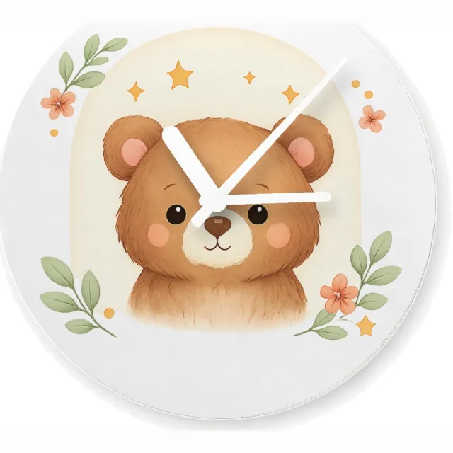 Mr Cadeautjes Glazen klok Ø 20 - design Rustige bosvrienden in zachte boogvormen | cadeau Wit