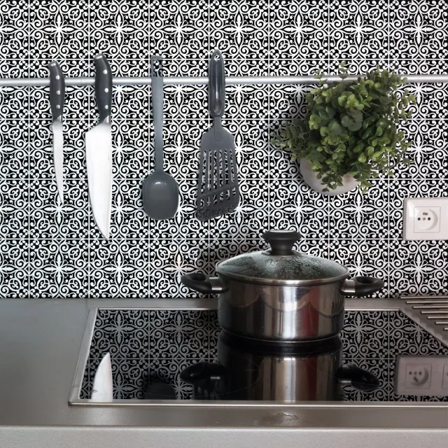 Ambiance Sticker Zelfklevende tegelmuurstickers voor keuken en badkamer - 9 cementtegelstickers, Azulejos Kevina - 9 stickers, 15x15cm Multi color